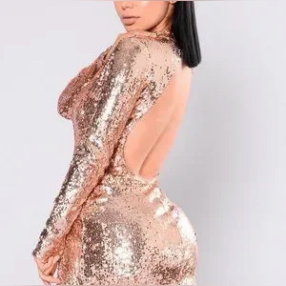 Fashion Nova Rose Gold Sequin Glam Mini Dress Open Back - Picture 2 of 7